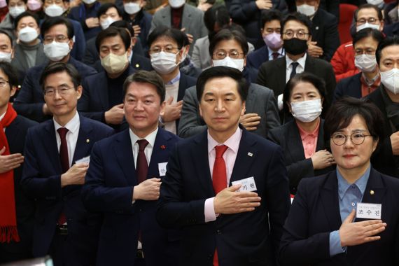 양천갑 당원대회 집결한 국민의힘 당대표 주자들