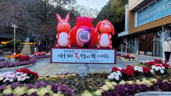 부산 어린이대공원에 등장한 대형 소망토끼 포토존./제공=부산시설공단