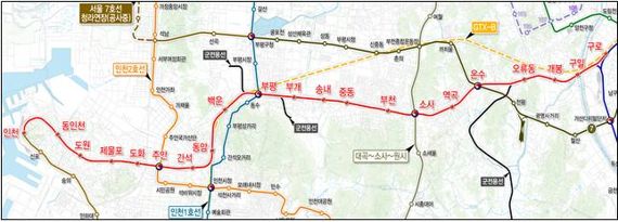 인천시가 경인전철 지하화 추진전략 수립용역을 착수했다. 사진은 경인전철 지하화사업 노선도.