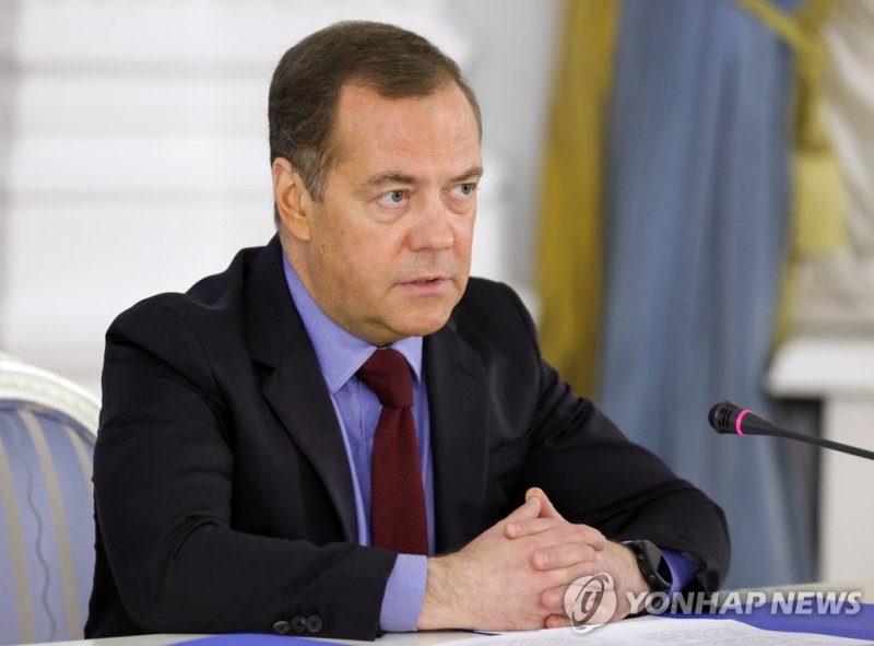 MOSCOW REGION, RUSSIA - APRIL 7, 2022: Dmitry Medvedev, Deputy Chairman of the Russian Security Council, Chairman of the United Russia Party, sits in conference to prepare for a meeting of the Presidential Council for Science and Education. Yekaterina Shtukina/POOL/TASS