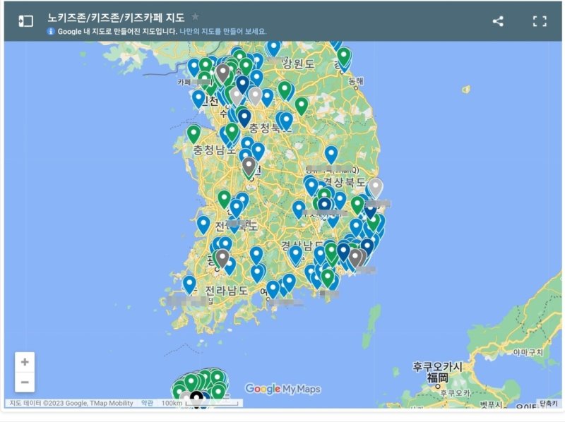 [노키즈존 논란 그후] ①방학때 아이와 간 카페가 하필 '아동 출입금지' 노키즈존맵에 공지된 매장. 주로 수도권과 제주도 등에 밀집됐다. [노키즈존맵 캡처]