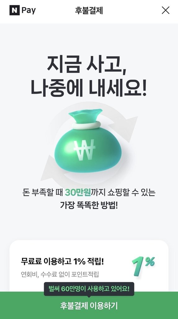 네이버페이 후불결제 신청 화면 [재판매 및 DB 금지]