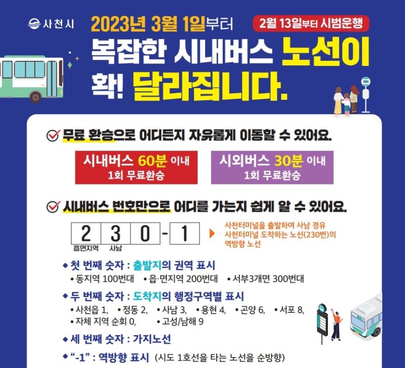 사천시내버스 노선 개편 안내문.