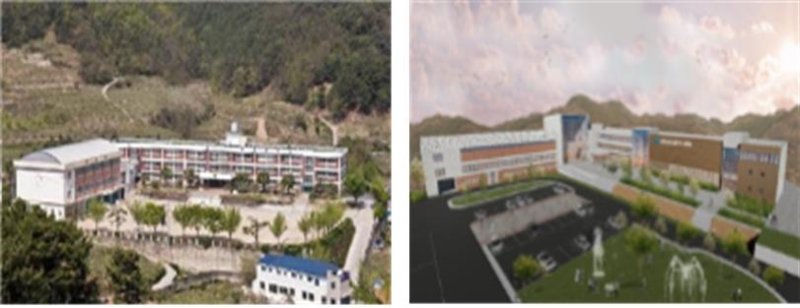 [창원=뉴시스] 경상남도교육청 기록원 설립 부지(왼쪽, 옛 창북중학교 건물)와 조감도.(자료=경남교육청 제공)