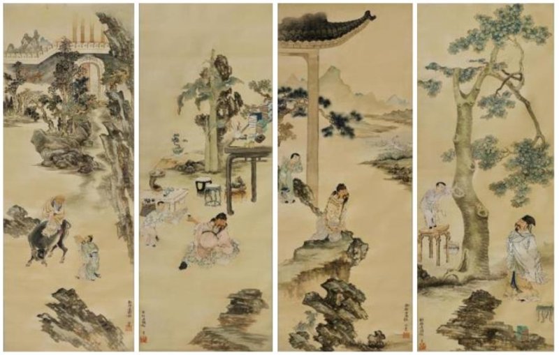 장승업 '고사인물도' 왼쪽부터 '노자출관도'(老子出關圖), '취태백도'(醉太白圖), '왕희지관아도'(王羲之觀鵝圖), '고사세동도.(高士洗桐圖). 왼쪽 2점이 이번 전시에 출품된다. [국외소재문화재재단 제공. 재판매 및 DB 금지]