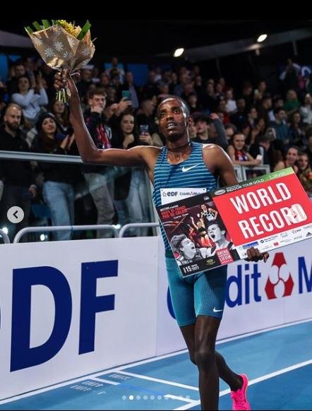 실내 육상 남자 3,000ｍ 세계 신기록을 세운 기르마 [세계육상연맹 인스타그램 캡처. 재판매 및 DB금지]