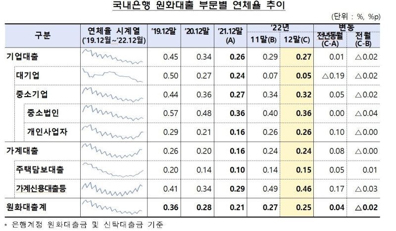 銀 대출 연체율 0.25%.. 신규연체율은 상승세