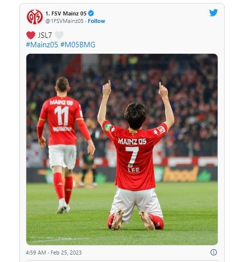 이재성의 묀헨글라트바흐전 선제골 소식을 전한 마인츠. [마인츠 구단 SNS. 재판매 및 DB 금지]