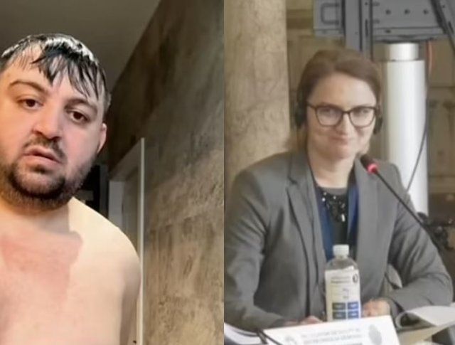 루마니아 시의원(왼쪽)이 화상회의 도중 알몸을 노출했다. / 사진=데일리메일 갈무리