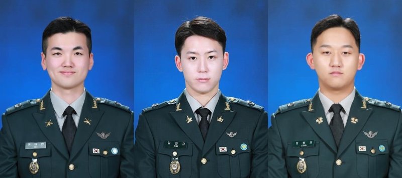 왼쪽부터 육군3사관학교 제58기 졸업생인 이태현, 김찬규, 정원표 소위. 사진=국방부 제공