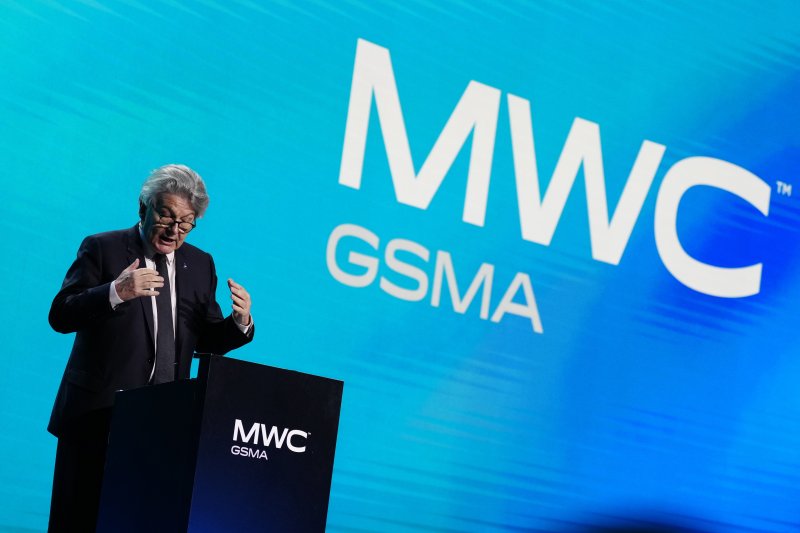 epa10493638 Commissioner for Internal Market of the European Union, Thierry Breton, takes part in the Mobile World Congress (MWC) held at Fira Barcelona in Barcelona, Spain, 27 February 2023. MWC Barcelona, the largest and most influential event for the connectivity ecosystem, will be held from 27 F