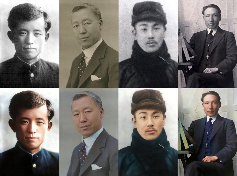 사진은 윤동주 시인(왼쪽부터), 이승만, 이회영, 조소앙의 색채사진 복원 전과 후 모습. (국가보훈처 제공) 2023.2.27/뉴스1