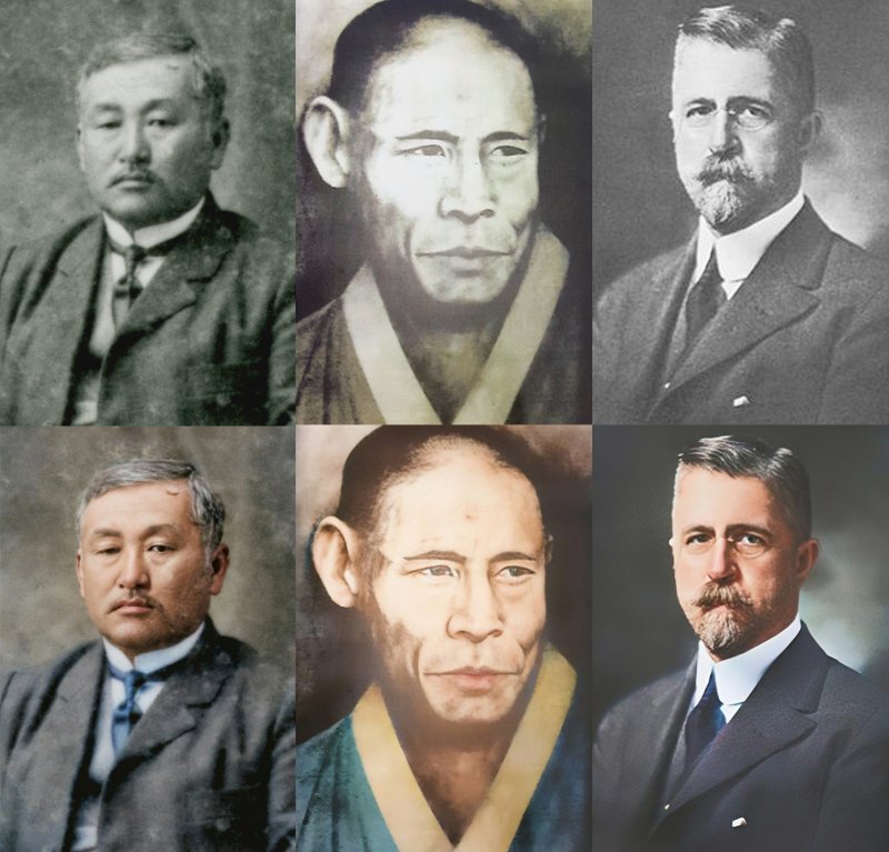 사진은 최재형(왼쪽부터), 한용운, 호머 헐버트의 색채사진 복원 전과 후 모습. (국가보훈처 제공) 2023.2.27/뉴스1