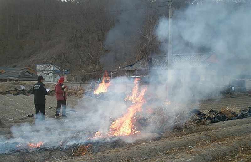 산림청 단속반의 불법소각 단속 모습.