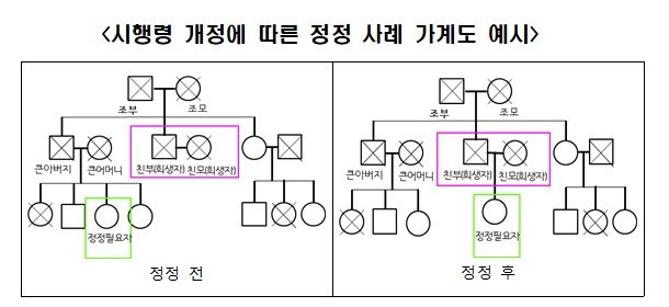 [세종=뉴시스] 제주4·3사건 진상규명 및 희생자 명예회복에 관한 특별법 시행령 개정에 따른 가족관계 정정 사례 가계도 예시. (자료= 행정안전부 제공)