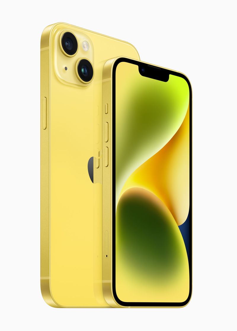 옐로 색상의 아이폰14 플러스(왼쪽)와 아이폰14 /사진=애플 제공