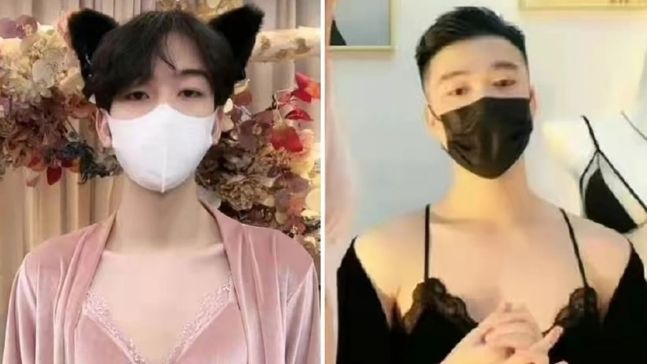 중국 당국이 선정적이라는 이유로 여성 모델이 란제리를 입고 출연하는 것을 검열하자, 남성들이 이를 입고 홍보에 나섰다. 출처=웨이보