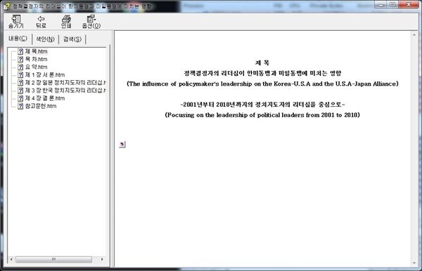 첨부된 2023-3-2.chm 파일 클릭 시 ‘정책결정자의 리더쉽이 한미동맹과 미일동맹에 미치는 영향’ 논문이 노출되면서 악성스크립트 다운로드 실행 *재판매 및 DB 금지