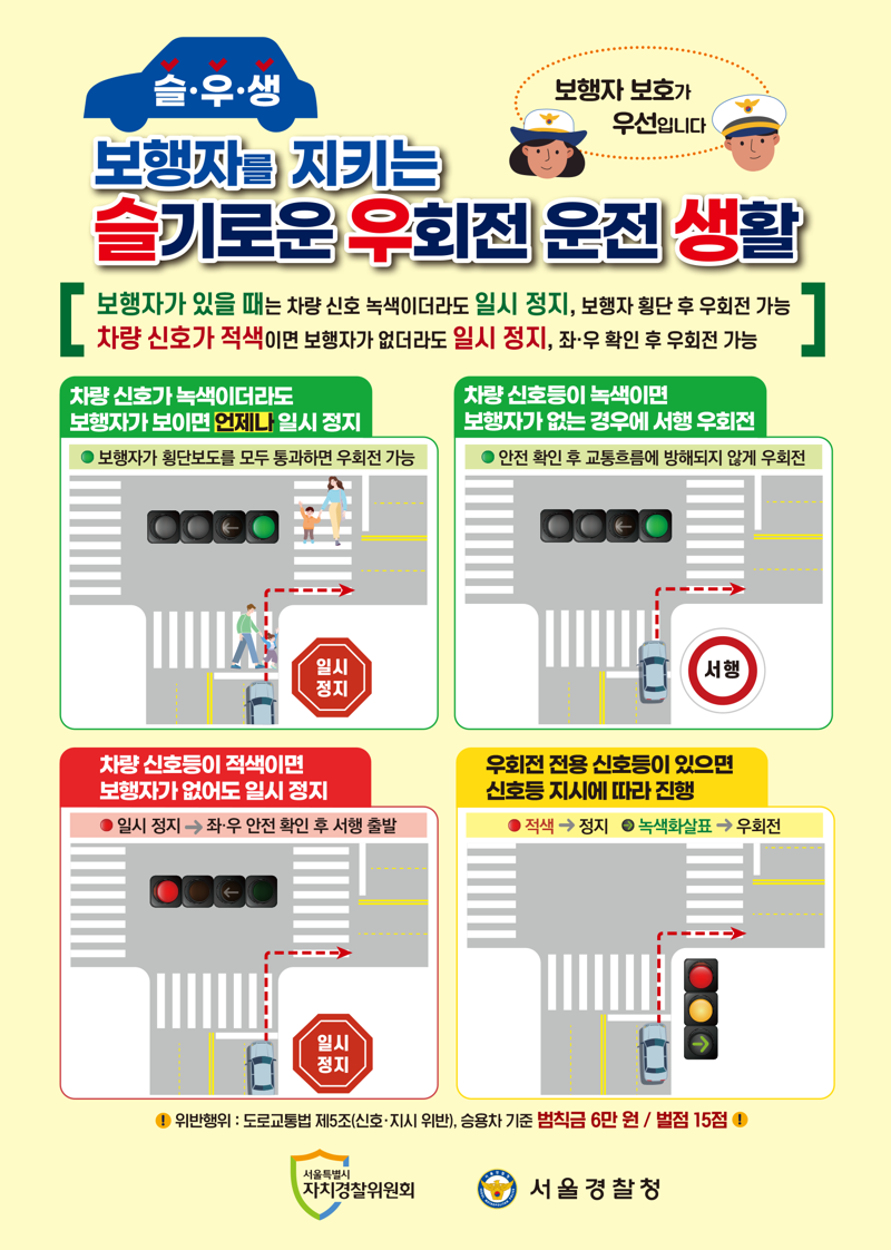 서울경찰, 개정된 교차로 우회전 홍보·계도 강화