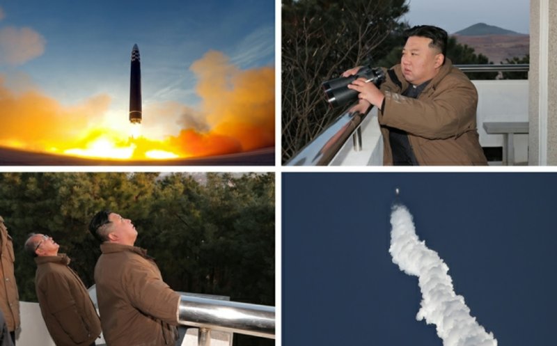 [서울=뉴시스] 김정은 북한 국무위원장이 지난 16일 신형 대륙간탄도미사일(ICBM) '화성-17형' 발사훈련을 지도하고 있다. (사진=노동신문 캡처)