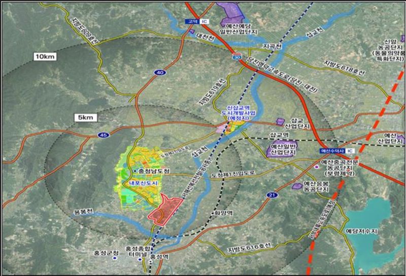 토지거래허가구역으로 지정된 충남 홍성 홍북 일원 ‘내포신도시 미래 신산업 국가산업단지’ 후보지 위치도.