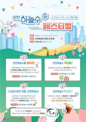 인천시는 인천의 수돗물인 ‘인천하늘수’ 브랜드 선포 1주년을 기념해 홍보캠페인 ‘인천하늘수 페스티벌’을 펼친다. 사진은 홍보 포스터.