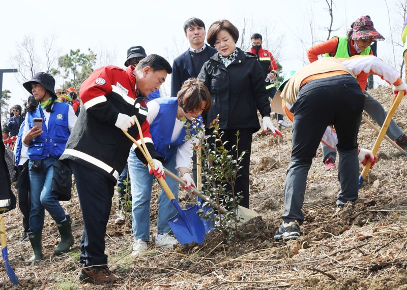 울산시는 21일 북구 강동산하지구 일원에서 제78회 식목행사 갖고 동백나무와 이파나무 등 2000그루를 심었다. /사진=울산시 제공