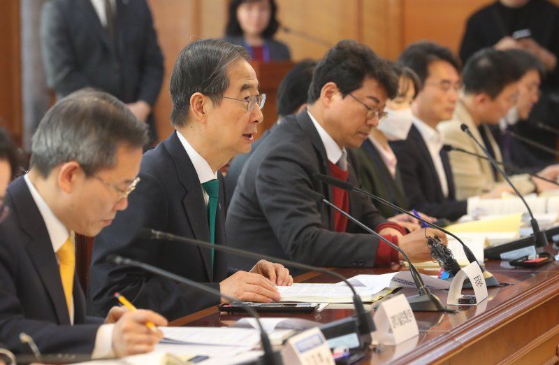 한덕수 국무총리가 23일 오후 서울 종로구 정부서울청사에서 열린 국가지식재산위원회에 참석해 발언하고 있다. /사진=뉴시스