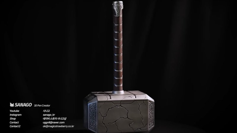 [서울=뉴시스] 3D펜 장인 '사나고'가 만든 묠니르 전기채(사진=사나고 채널 캡처) 2023.03.20. photo@newsis.com *재판매 및 DB 금지