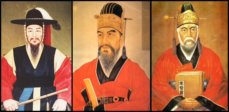 조선 중기에 한 시대를 살았던 이순신(1545~1598), 유성룡(1542~1607), 허준(1539~1615)의 초상화.