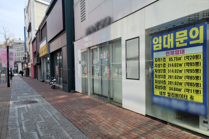[대구=뉴시스] 이상제 기자 = 30일 오전 대구 중구 동성로 상가에 임대를 구하는 현수막이 곳곳에 붙어있다. 2023.03.30. king@newsis.com *재판매 및 DB 금지