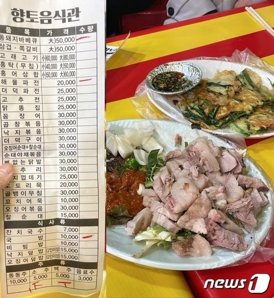 한 누리꾼이 블로그에 공개한 메뉴판과 음식들. (온라인 커뮤니티 갈무리) /사진=뉴스1