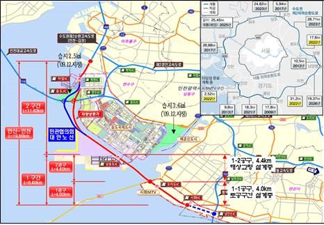 인천시는 인천항만공사(IPA), 인천경제자유구역청이 ‘수도권 제2순환고속도로(인천~안산) 노선계획 변경 관련 상생협력을 위한 업무협약’을 체결했다. 그림은 수도권 제2순환고속도로 노선도.