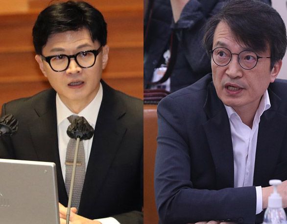 한동훈 법무부 장관(왼쪽). 김의겸 더불어민주당 의원.