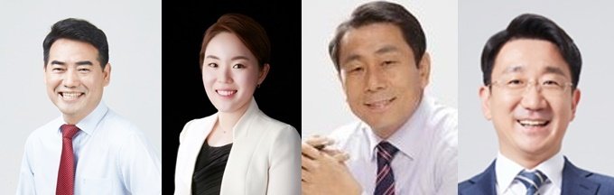 진을 출마가 거론되는 후보군들, 왼쪽부터 이성권 부산시 경제부시장(이상 국민의힘), 이현 민주당 진을지역위원장, 조영진 전 지역위원장, 김승주 전 진구 약사회장(이상 민주당)