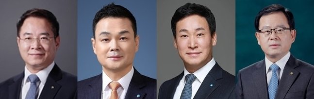 왼쪽부터)이석태 국내영업부문장, 강신국 기업투자금융부문장, 박완식 우리카드 대표, 조병규 우리금융캐피탈 대표