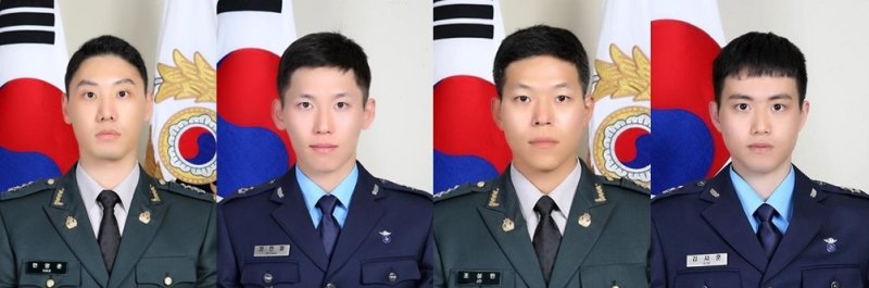 왼쪽부터 21일 임관한 한양준 대위, 정민철 중위, 조성민 대위, 김지훈 중위. 사진=국군의무사령부 제공