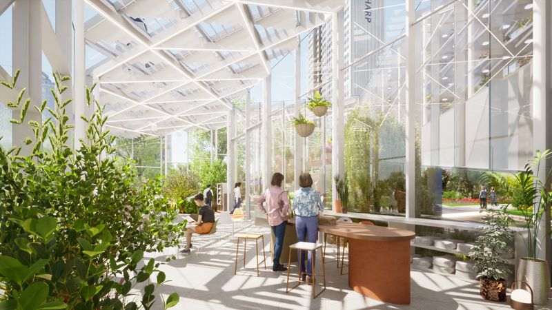 포스코이앤씨가 개발한 아파트 단지 내 식물원카페 ‘플랜트리움’ 설계의 투시도. 포스코이앤씨 제공