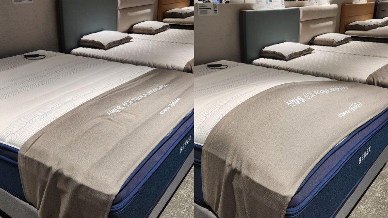 코웨이 스마트 매트리스 S7 스마트 집중 케어 모드 전(왼쪽)과 후(오른쪽) 내부 공기 주머니를 부풀려 휴식 시 편안한 자세를 취할 수 있게 해준다. ⓒ 뉴스1 김예원 기자