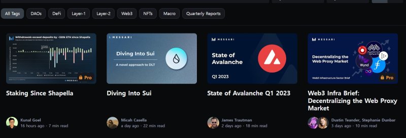 메사리의 최근 리서치 목록. 메사리 홈페이지 갈무리