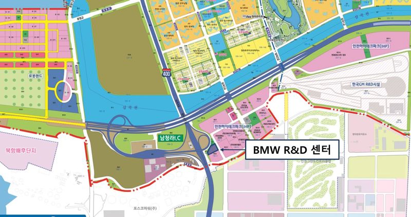 BMW코리아㈜가 인천 청라국제도시 내 BMW 연구개발(R&D) 센터 공사를 본격 착수했다.<div id='ad_body3' class='mbad_bottom' ></div> 사진은 BMW R&D 센터 위치도.