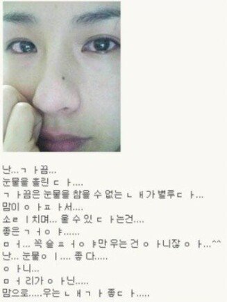 '나는 가끔 눈물을 흘린다’는 문구와 함께 눈물 셀카를 올려 화제가 된 가수 채연의 싸이월드 게시물(사진=온라인커뮤니티) *재판매 및 DB 금지