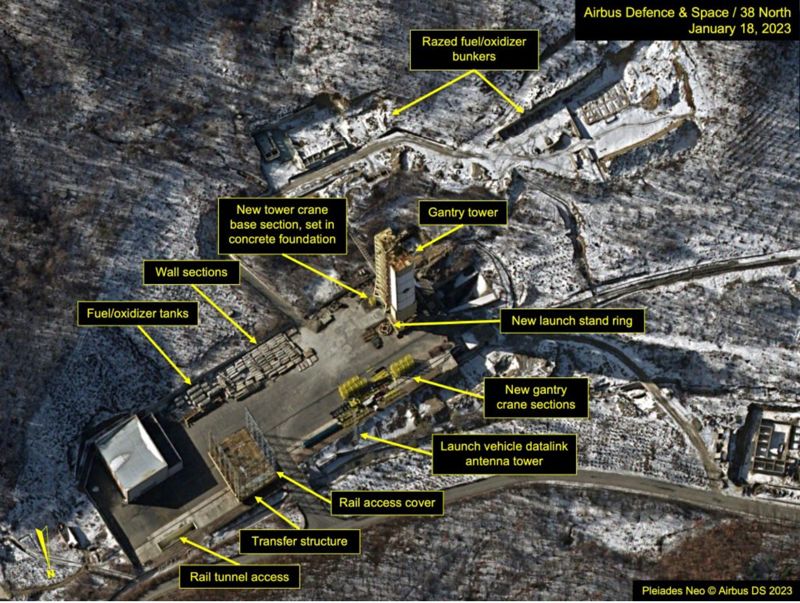 2023년 1월 18일 북한 서해위성발사장 일대 위성 사진. 사진=38노스 홈페이지 캡처
