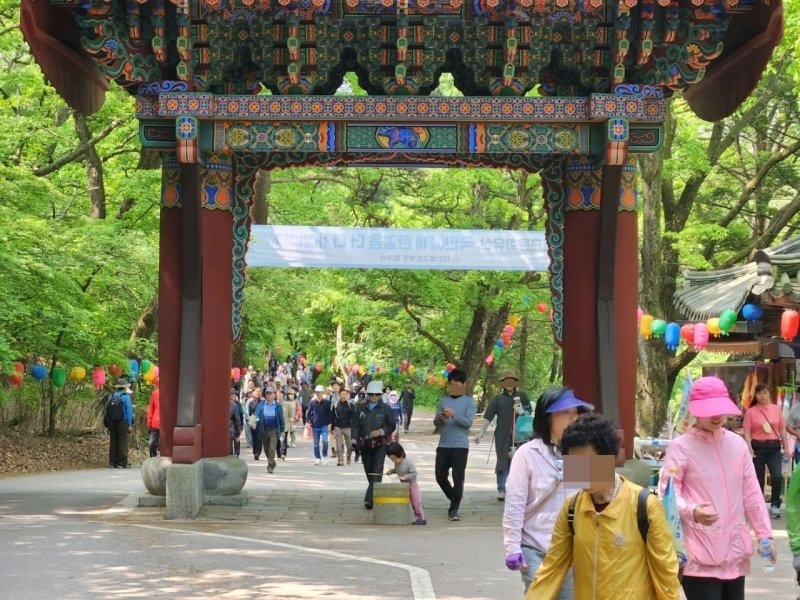 지난 주말 충북 보은 속리산 법주사 일대에 탐방객들의 발길이 이어지고 있다. /뉴스1