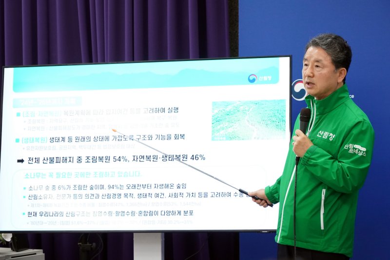 남성현 산림청장이 17일 정부대전청사 기자실에서 '2023년 봄철 산불 현황 분석 및 향후 대응전략'을 발표하고 있다. 산림청 제공