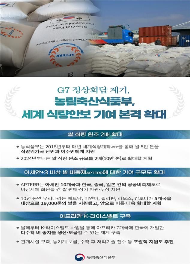 "인도적 쌀 지원 2배 확대"...G7회의 한국 리더십 발휘