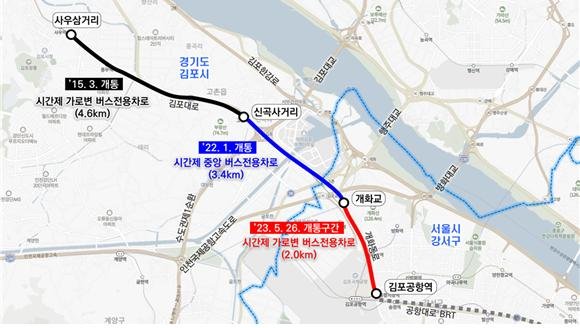 개화→김포공항 가로변 버스전용차로 26일 오전 7시 개통