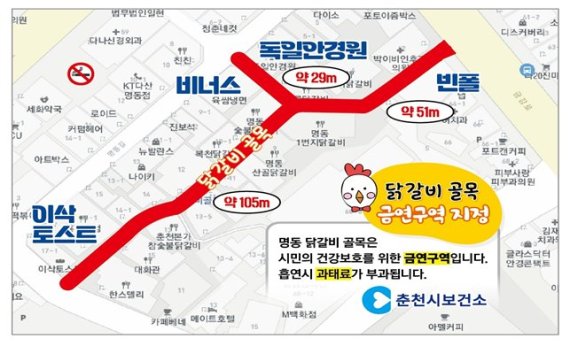 춘천의 명물 닭갈비 골목이 금연구역으로 지정됐다. 춘천시 보건소 제공