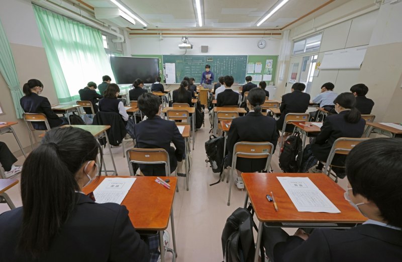 지난해 일본의 한 중학교 교실 모습. 연합뉴스