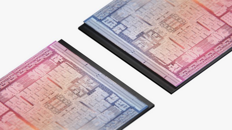 [서울=뉴시스]애플은 6일 '세계 개발자 컨퍼런스(WWDC) 2023'에서 M2 칩 라인업을 완성하는 새로운 시스템 온 칩(SoC)인 M2 울트라를 공개했다. M2 울트라는 실리콘 인터포저를 사용해 2개의 M2 맥스 칩 다이를 연결하는 울트라퓨전 패키징 아키텍처 방식으로 제작됐다. (사진=애플 제공)